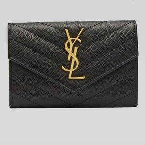 Saint Laurent - YSL Monogram Small Flap Wallet - Grained Leather - Black W/ Gold